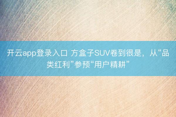 开云app登录入口 方盒子SUV卷到很是，从“品类红利”参预“用户精耕”