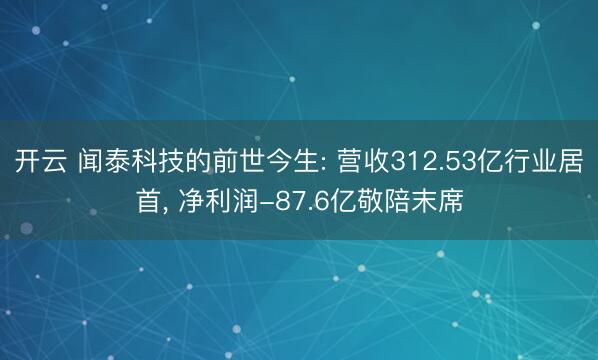 开云 闻泰科技的前世今生: 营收312.53亿行业居首, 净利润-87.6亿敬陪末席